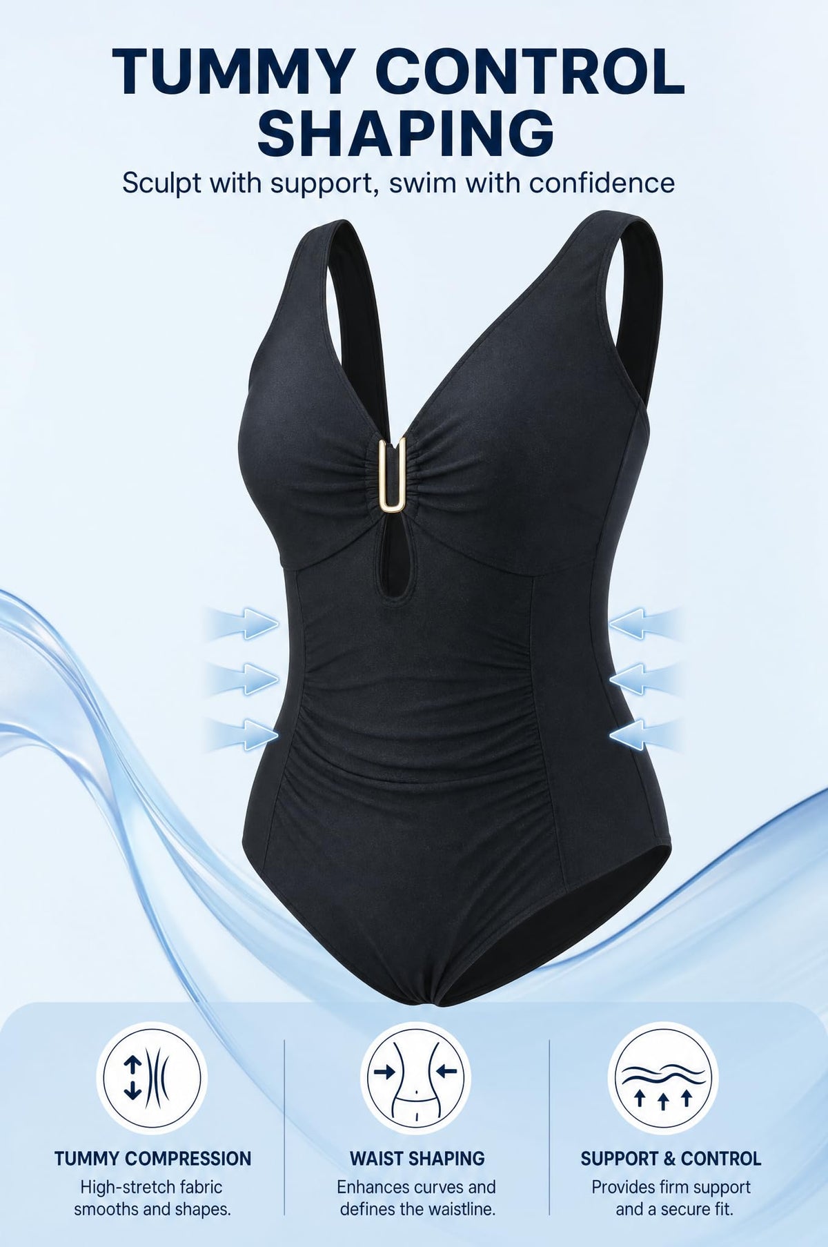 Soho Royal Women's Tummy Control Swimsuit with Glossy MetalBuckle Plus Size