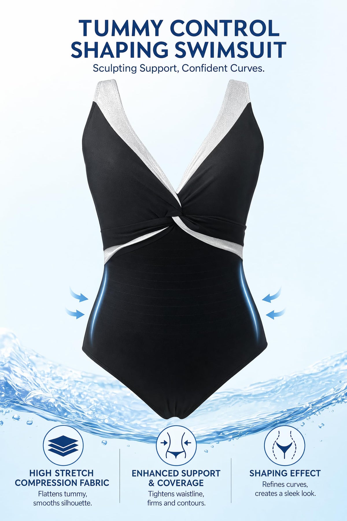 Soho Royal Tummy Control One Piece Swimsuit Twist Front V Neck