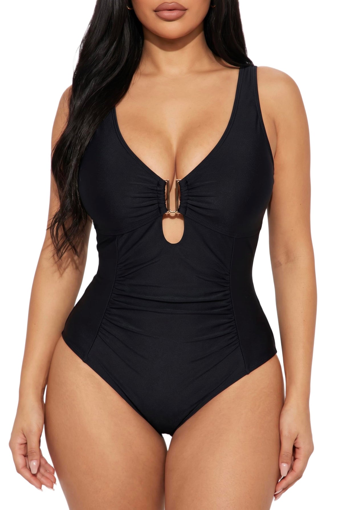 Soho Royal Women's Tummy Control Swimsuit with Glossy MetalBuckle Plus Size