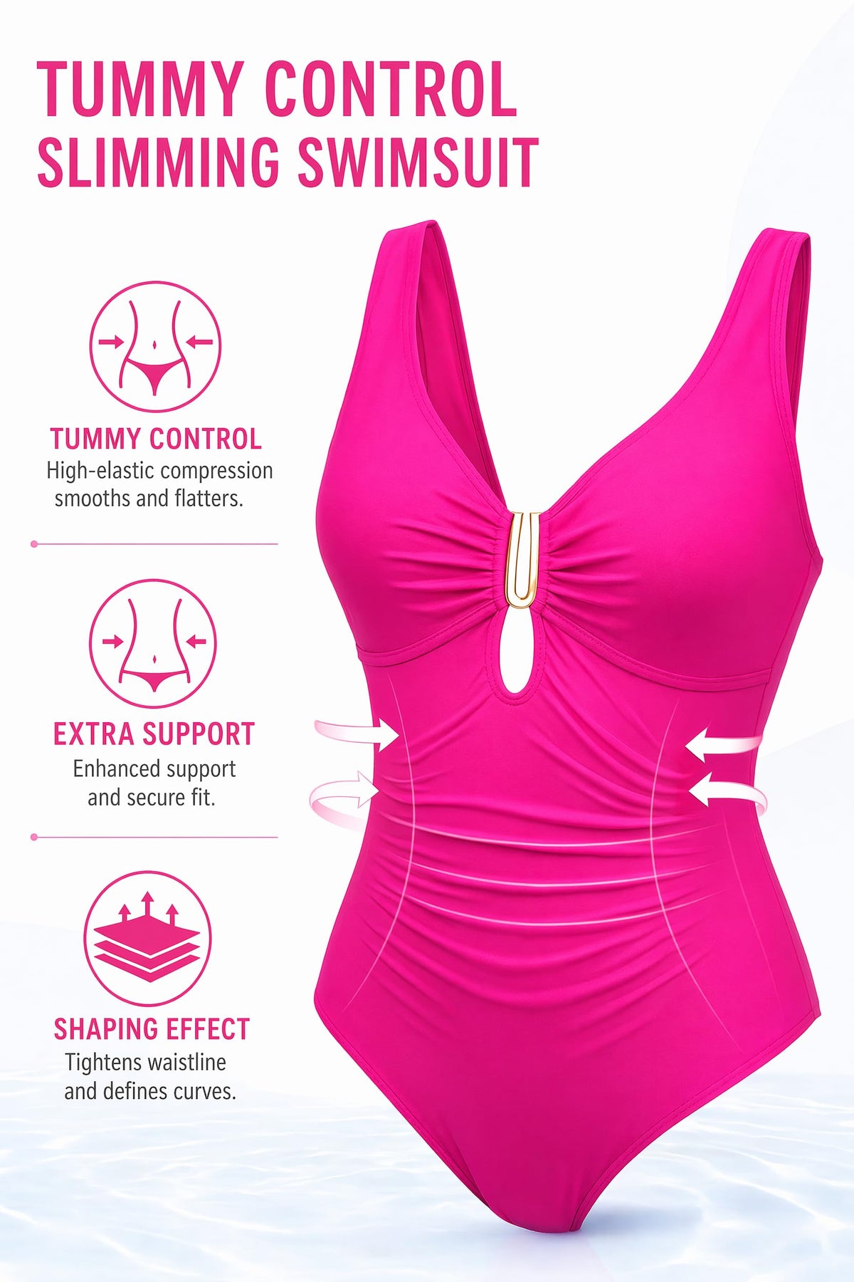 Soho Royal Women's Tummy Control Swimsuit with Glossy MetalBuckle Plus Size