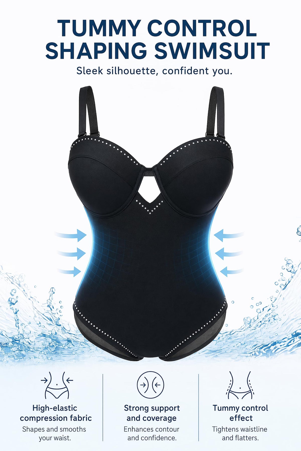 Soho Royal Women's One Piece Swimsuit Shiny Rhinestone Mesh Cutout